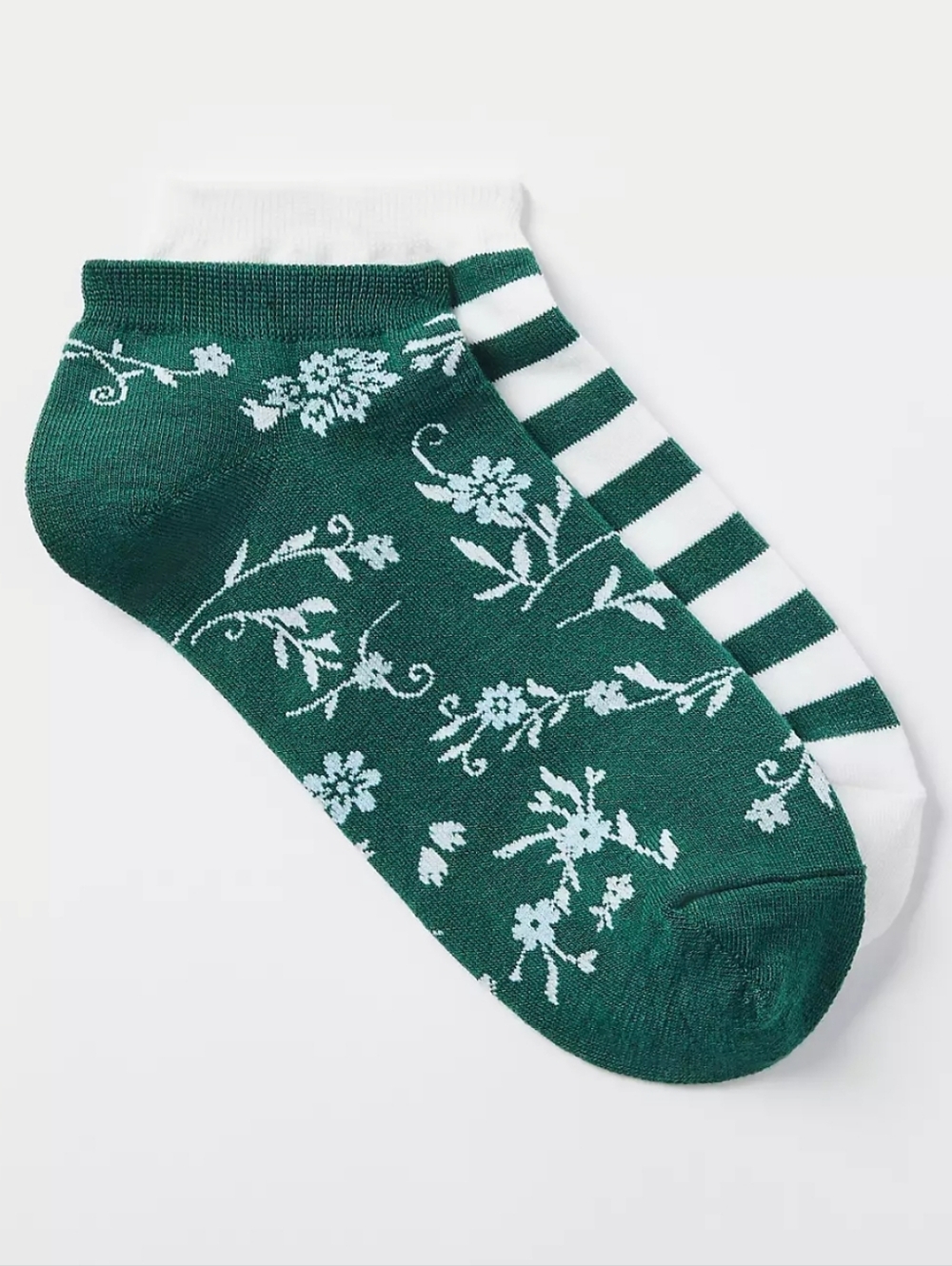 3for24 Loft Sneaker socks Green Floral Pattern And White Green Stripes